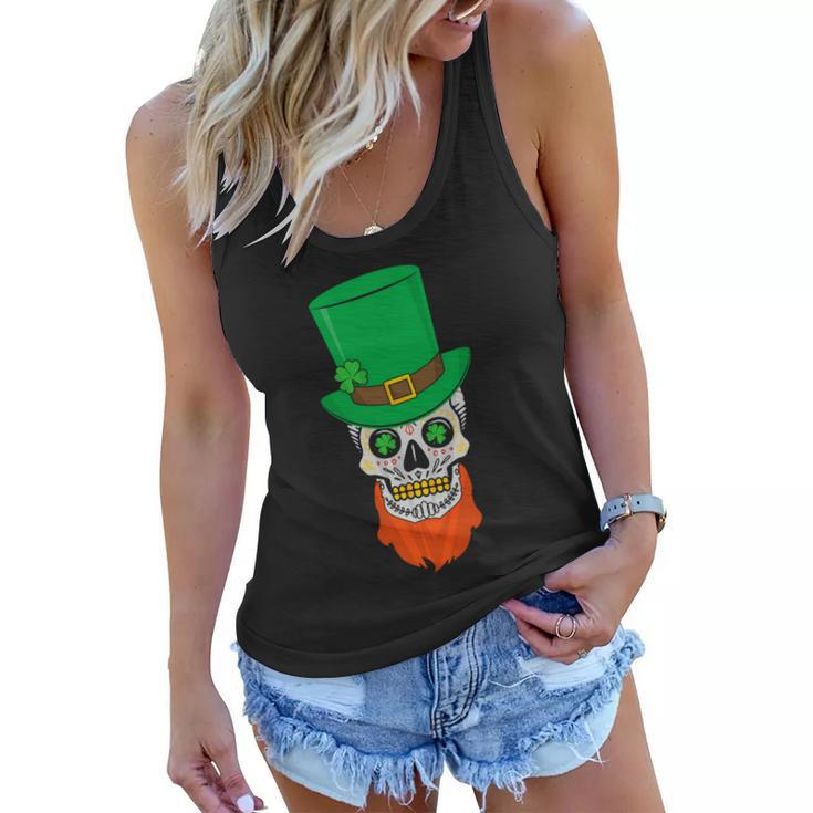 Irish Sugar Skull St Patricks Day Tshirt Women Flowy Tank