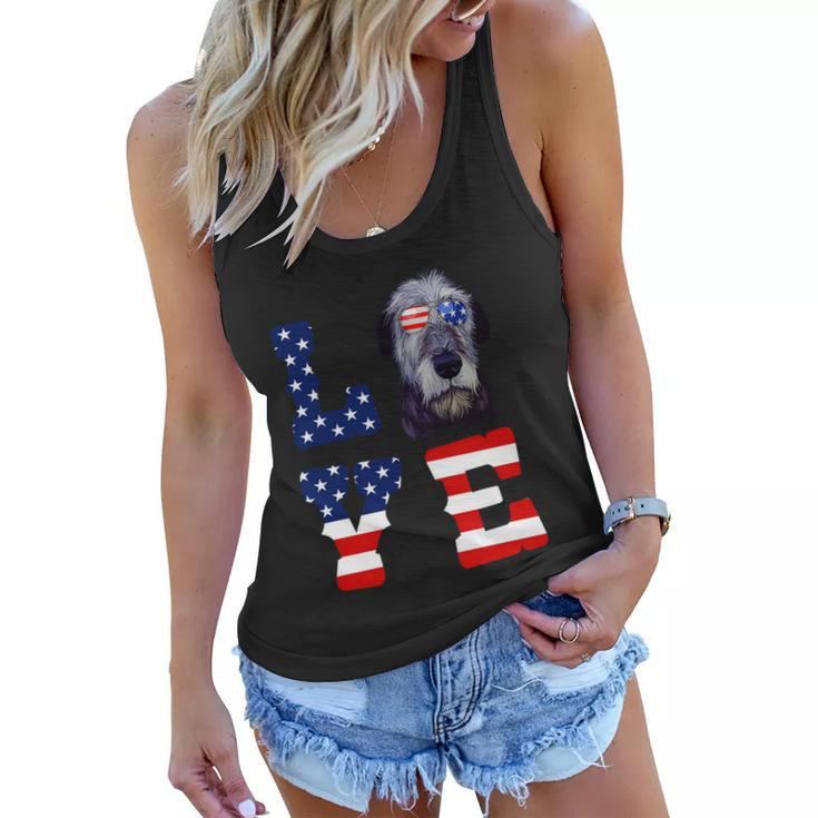 Irish Wolfhound Love Dog American Flag 4Th Of July Usa Funny Gift Women Flowy Tank