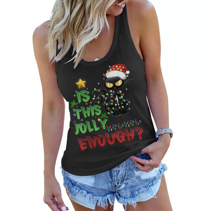 Is This Jolly Enough Black Cat Merry Christmas Cat Halloween  Women Flowy Tank