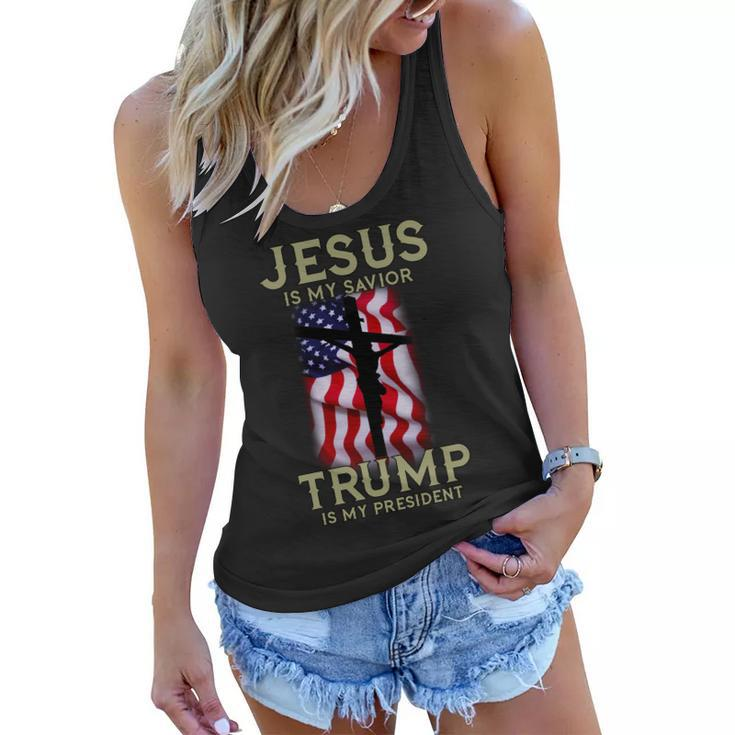 Jesus Is My Savior Trump Is My President American Cross Tshirt Women Flowy Tank
