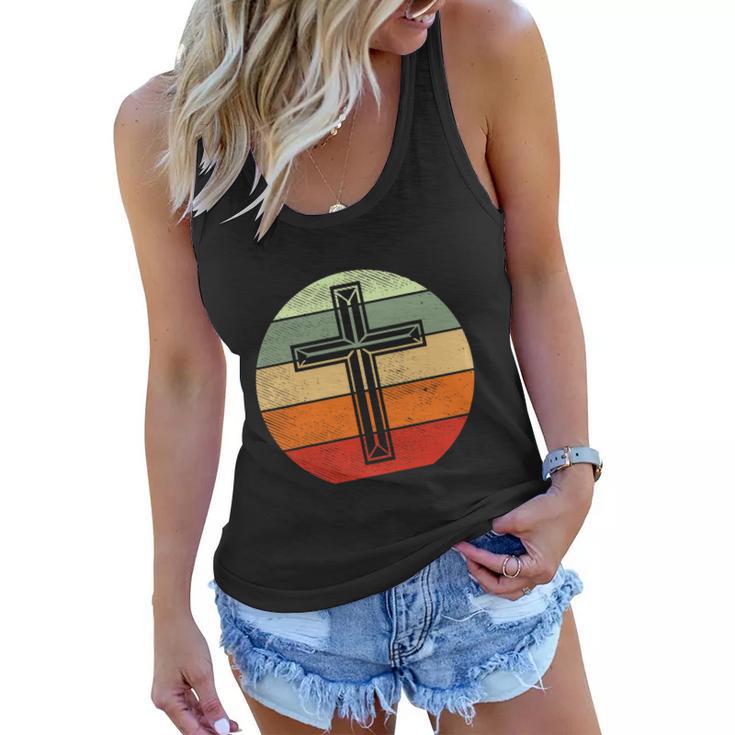 Jesus Retro Cross Christ God Faith Religious Funny Christian Women Flowy Tank