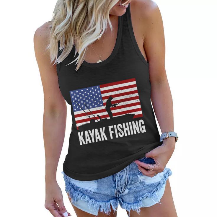 Kayaking Funny American Flag Angler Kayak Fishing Women Flowy Tank