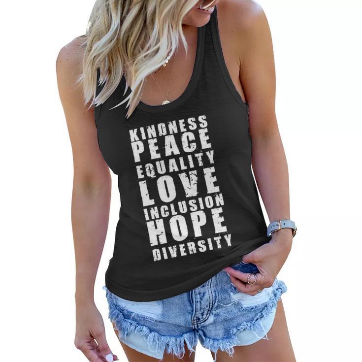 Kindness Peace Equality Love Inclusion Hope Diversity Human Rights V2 Women Flowy Tank