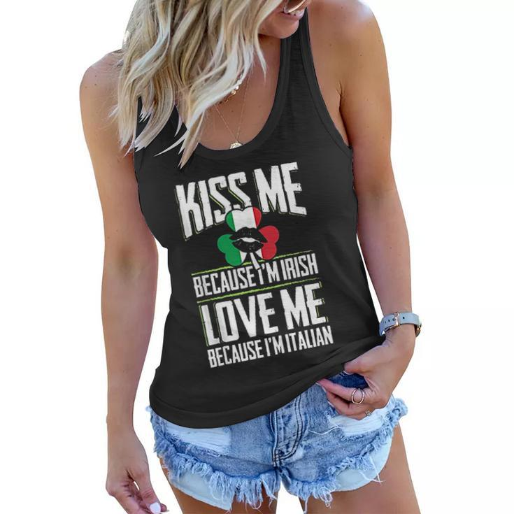 Kiss Me Im Irish Love Me Im Italian St Patricks Proud Irish V2 Women Flowy Tank