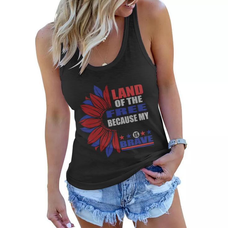 Land Of The Free Because My Is Brave Sunflower 4Th Of July Women Flowy Tank