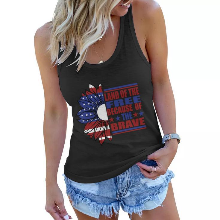 Land Of The Free Because Of The Brave Sunflower America Flag 4Th Of July Women Flowy Tank