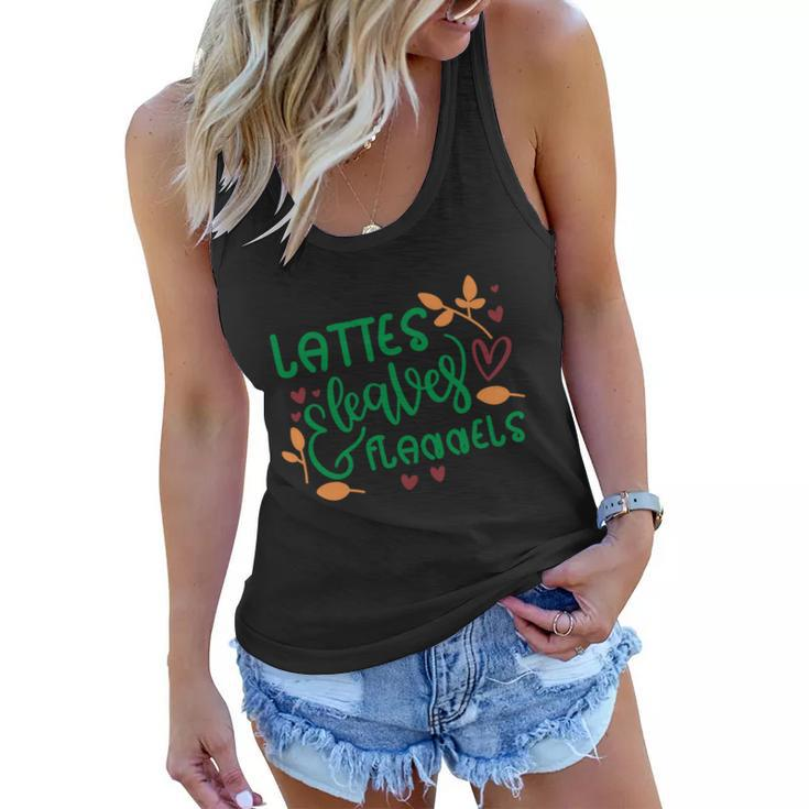 Lattes Leaves Flannels Thanksgiving Quote Women Flowy Tank