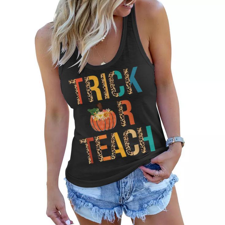 Leopard Trick Or Teach Pumpkin Teacher Halloween Costume  Women Flowy Tank