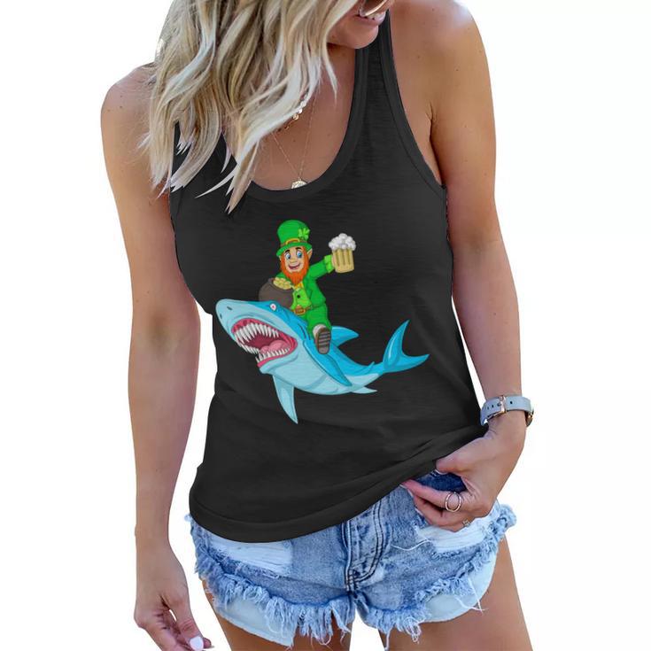 Leprechaun Riding Shark St Patricks Day Women Flowy Tank