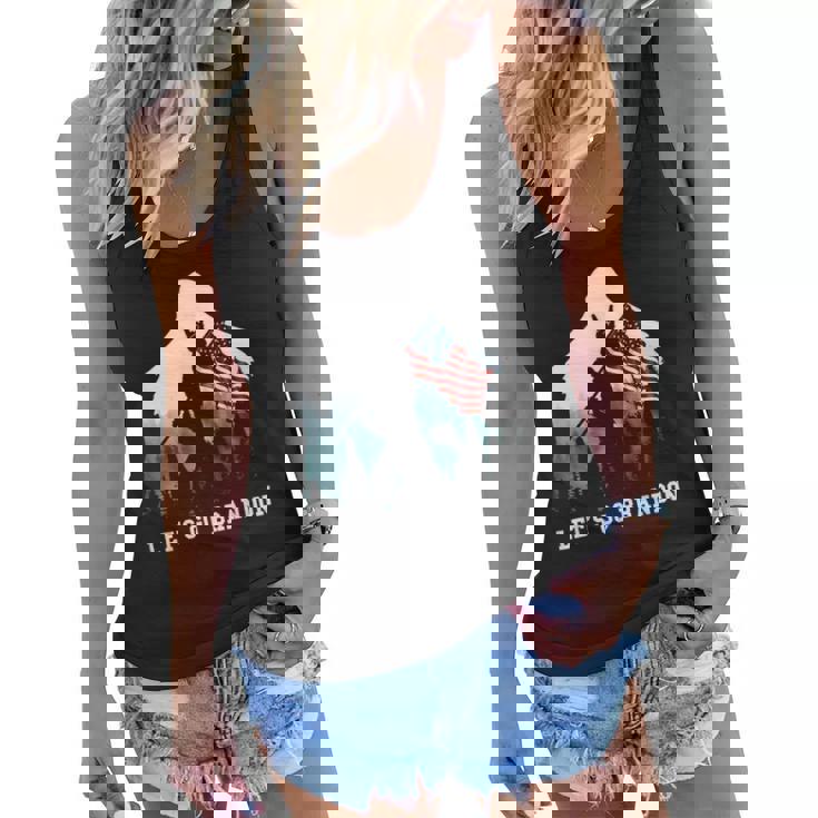 Lets Go Brandon Camping Bigfoot Rock And Roll American Flag Women Flowy Tank