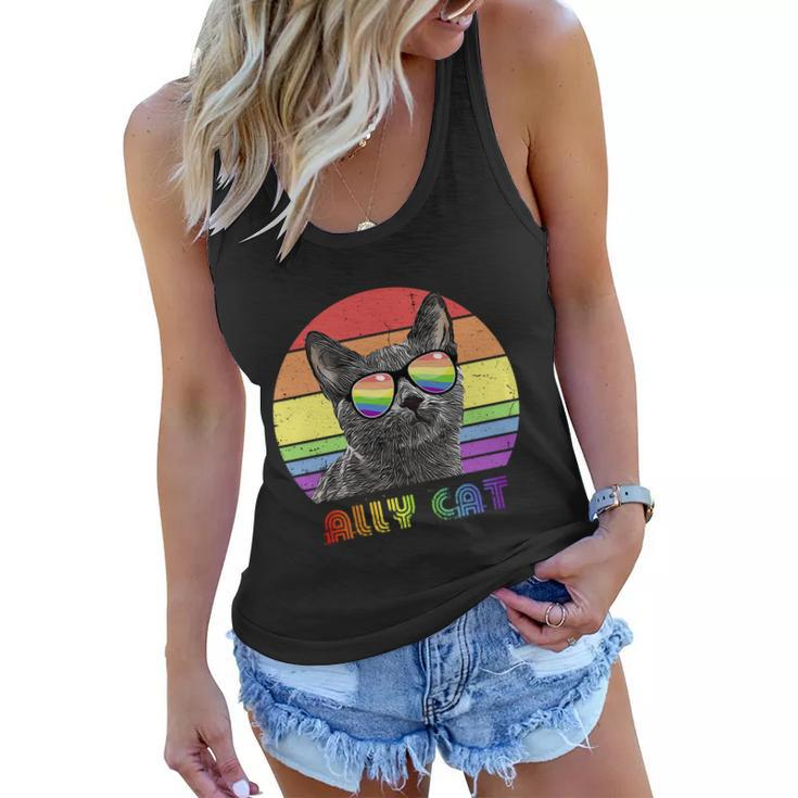 Lgbtq Ally Cat Rainbow Gay Pride Flag Lgbt Funny Gift V2 Women Flowy Tank