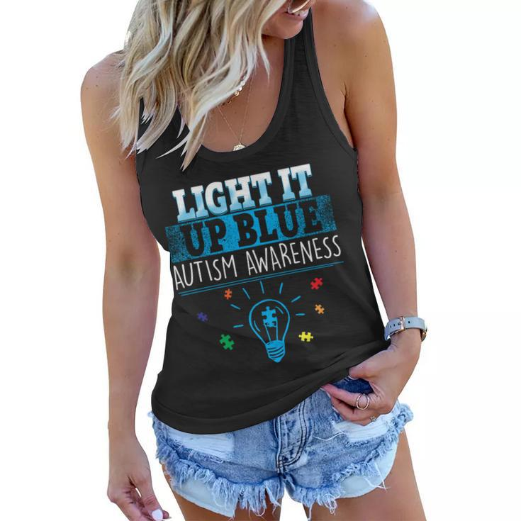 Light It Up Blue Autism Puzzle Bulb Tshirt Women Flowy Tank