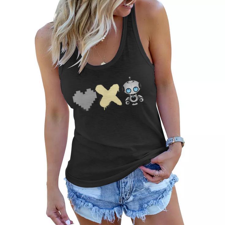 Love Death Robots Yellow Pixel Heart X And Cute Robot Women Flowy Tank