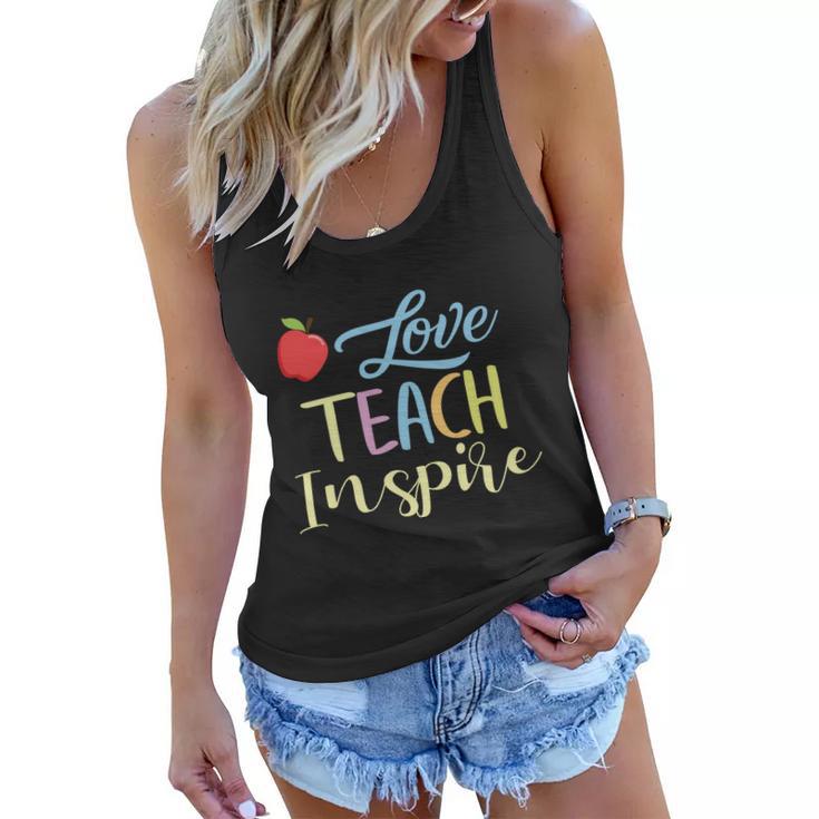 Love Teach Inspire Funny School Student Teachers Graphics Plus Size Shirt Women Flowy Tank