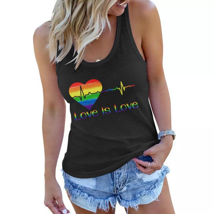 Lovely Lgbt Gay Pride Heartbeat Lesbian Gays Love Is Love Cool Gift Women Flowy Tank