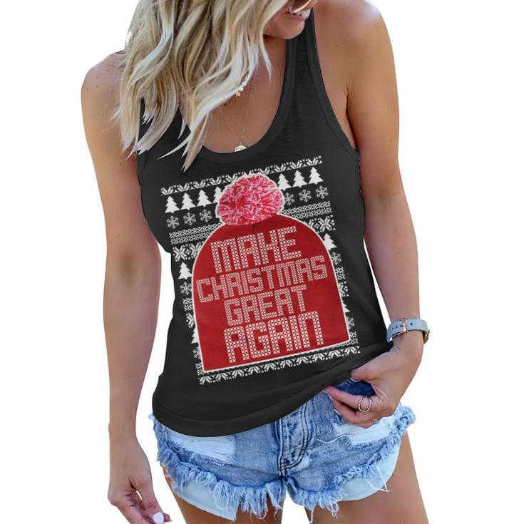 Make Christmas Great Again Ugly Christmas Sweater Design T-Shirt Graphic Design Printed Casual Daily Basic Women Flowy Tank