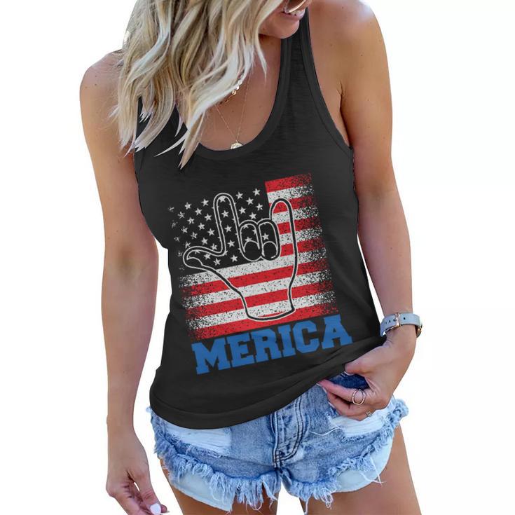 Merica Rock Sign 4Th Of July Vintage Plus Size Graphic Shirt For Men Women Famil Women Flowy Tank