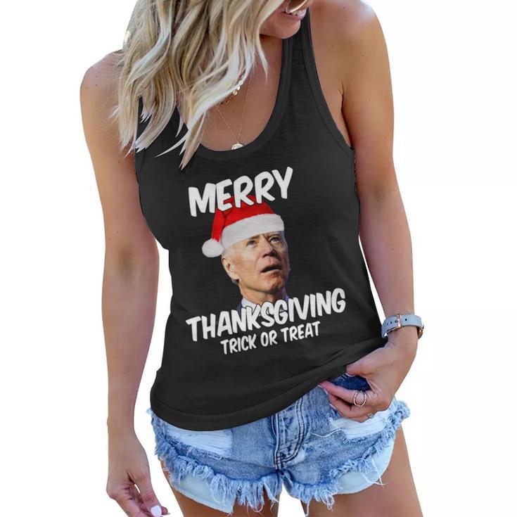 Merry Thanksgiving Trick Or Treat Funny Christmas Joe Biden Tshirt Women Flowy Tank