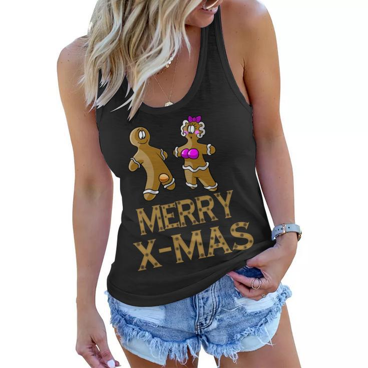 Merry X-Mas Funny Gingerbread Couple Tshirt Women Flowy Tank