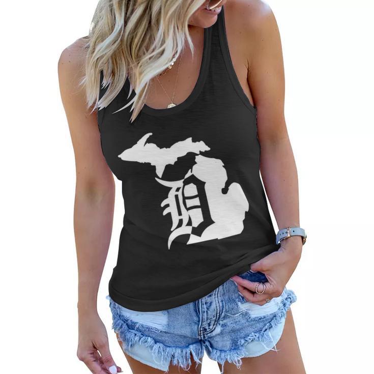 Michigan Mitten Old English D Detroit Tshirt Women Flowy Tank