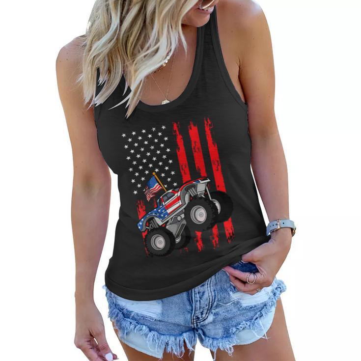 Monster Truck American Flag Racing Usa Patriotic Women Flowy Tank