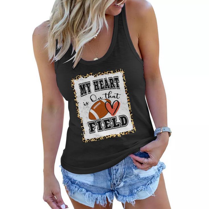 My Heart Is On The Field Cute Leppard Football Mom Tshirt Women Flowy Tank