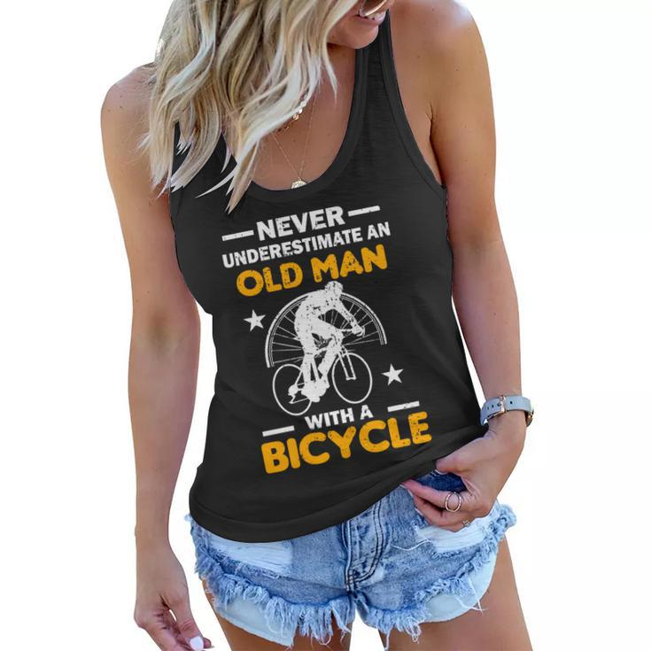 Never Underestimate An Old Man With A Bicycle Tshirt Women Flowy Tank