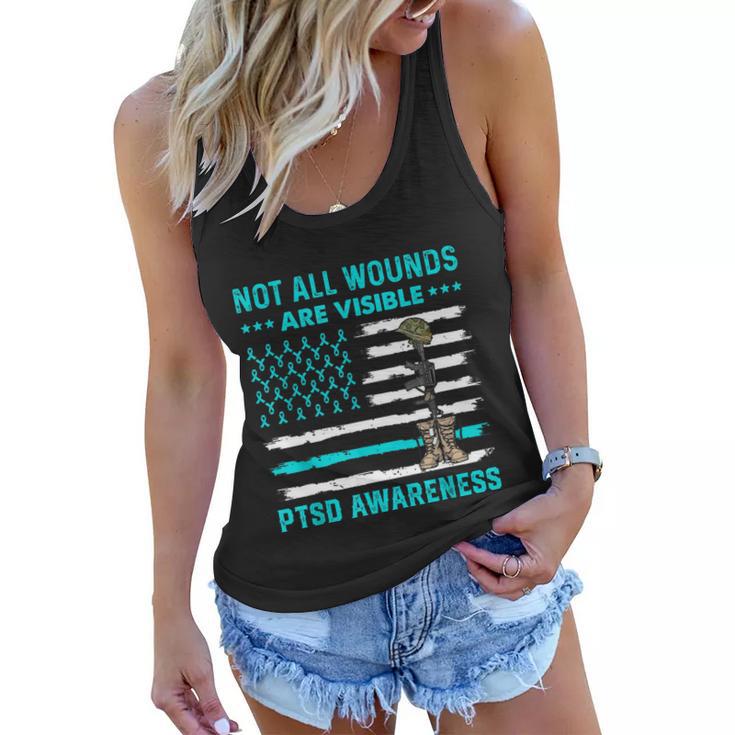 Not All Wounds Are Visible Ptsd Awareness Teal Ribbon Women Flowy Tank