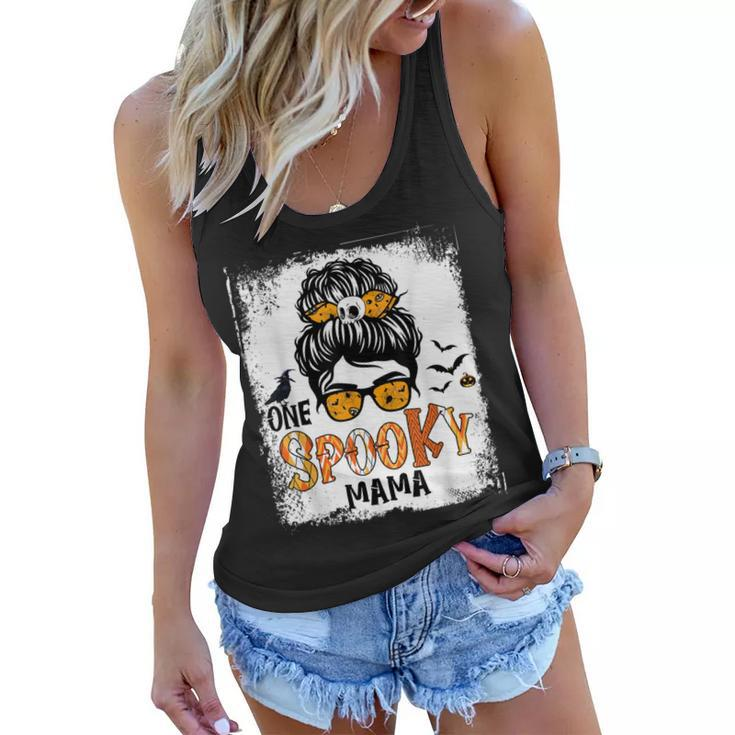 One Spooky Mama For Halloween Messy Bun Mom Monster Bleached  V5 Women Flowy Tank