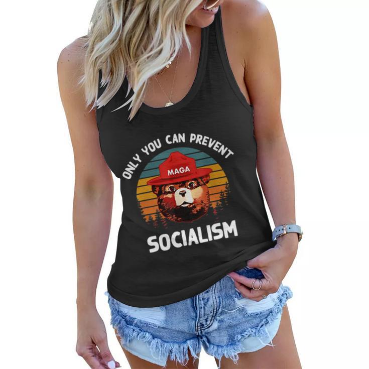 Only You Can Prevent Socialism Maga Bear Republican Tshirt Women Flowy Tank