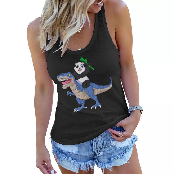 Panda Riding Dinosaur Women Flowy Tank