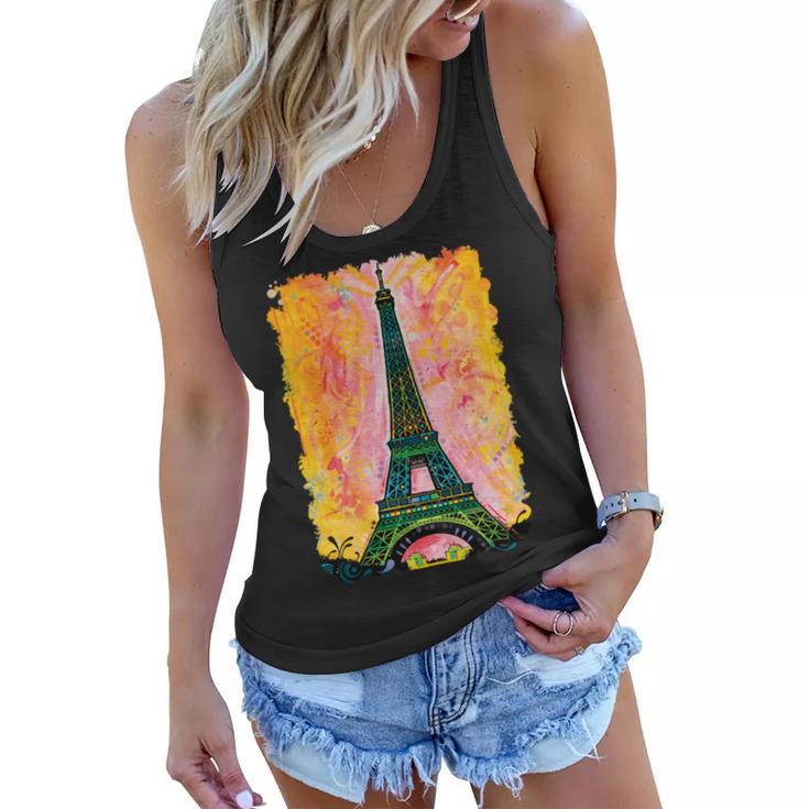 Paris France Colorful Eiffel Tower Women Flowy Tank