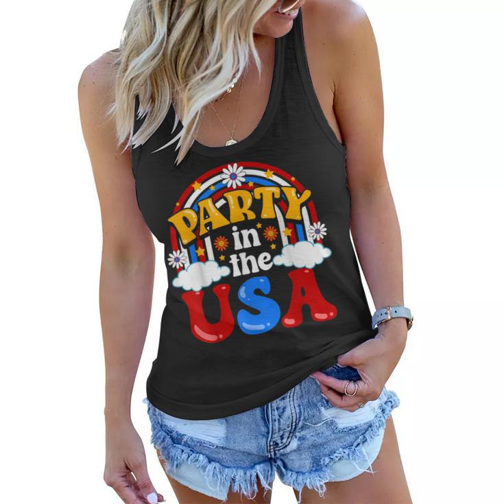 Party In The Usa Vintage Daisy Flowers 4Th Of July Patriotic  Women Flowy Tank