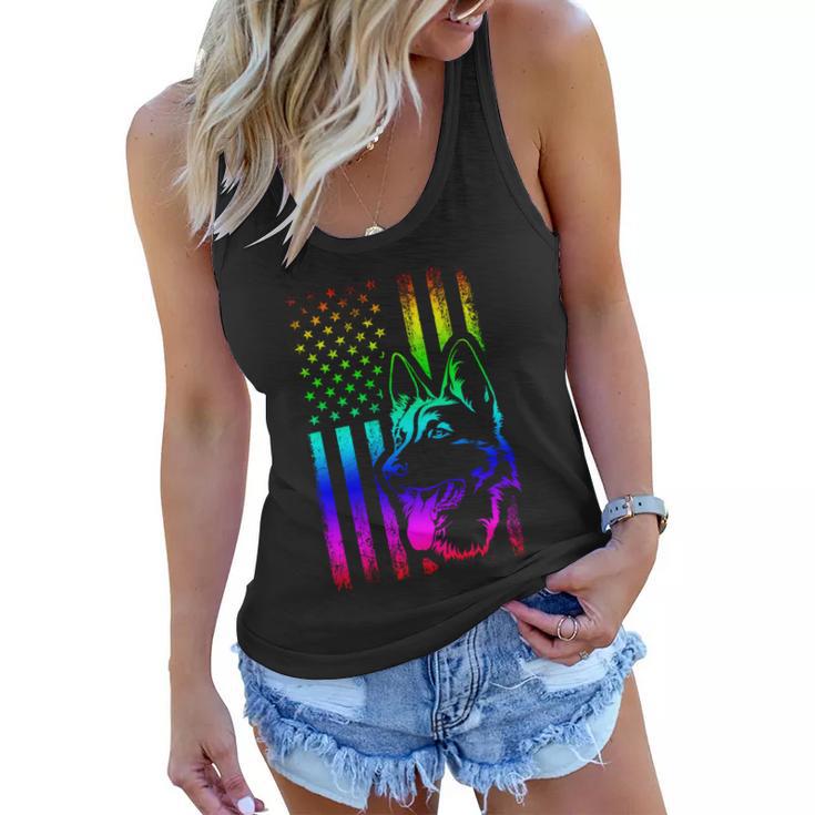 Patriotic German Shepherd American Flag Dog Lover Gift V3 Women Flowy Tank