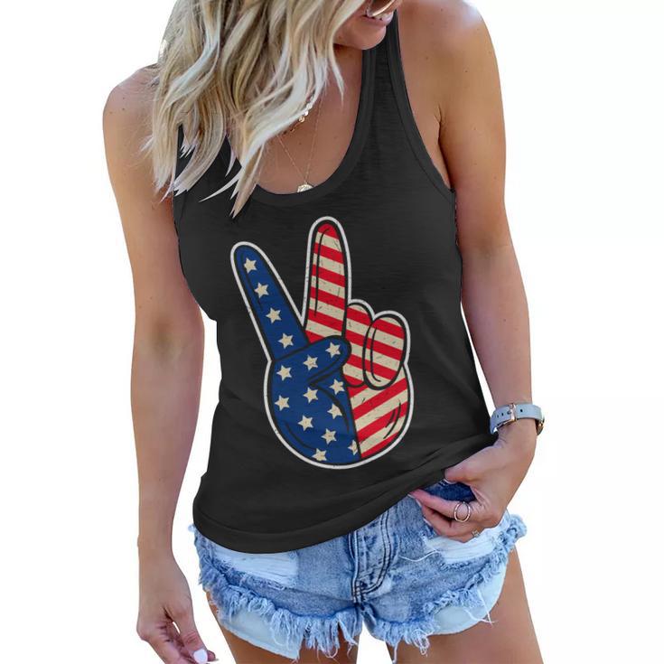 Peace Sign Hand Patriotic American Graphic Plus Size Shirt For Men Women Family Women Flowy Tank