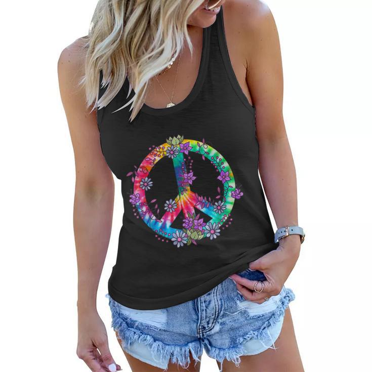 Peace Sign Love Flowers 60S 70S Tie Dye Hippie Costume Women Flowy Tank