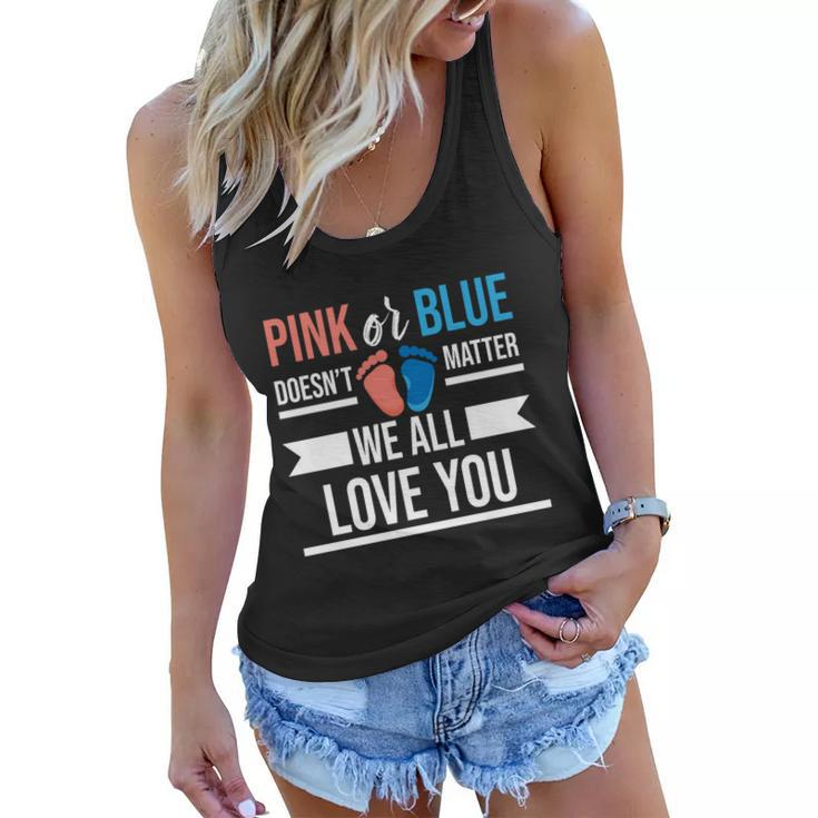 Pink Or Blue We All Love You Party Pregnancy Gender Reveal Gift Women Flowy Tank