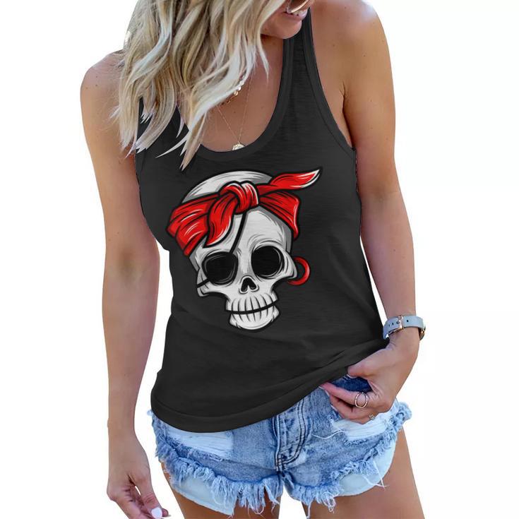 Pirate Dead With Eye Patch Red Bandana Halloween Diy Costume  Women Flowy Tank