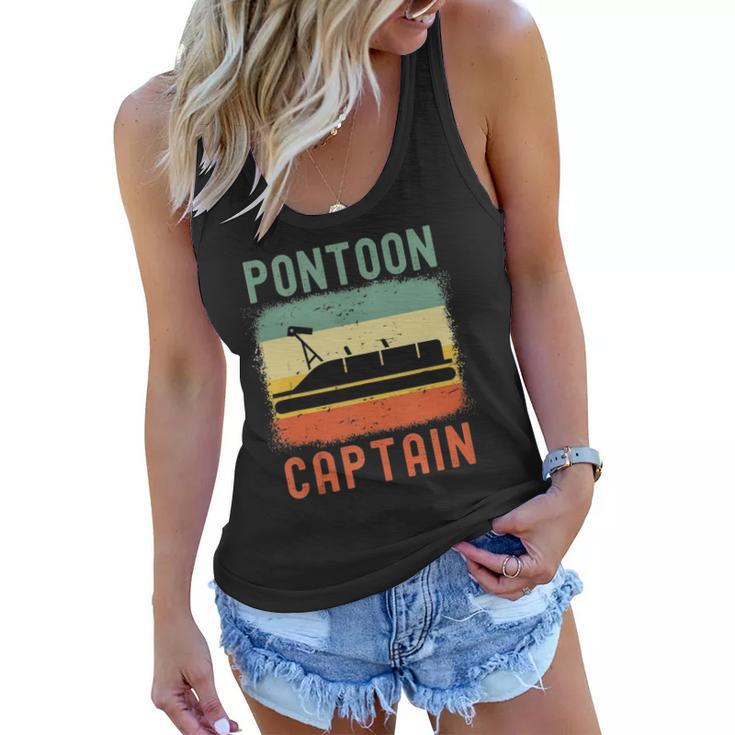 Pontoon Captain Retro Vintage Funny Boat Lake Outfit Women Flowy Tank