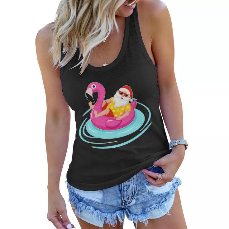 Pool Party Santa Christmas In July Women Flowy Tank