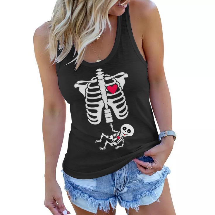 Pregnant Skeleton Ribcage With Baby Costume Women Flowy Tank