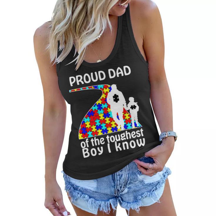 Proud Autism Dad Of The Toughest Boy I Know Tshirt Women Flowy Tank