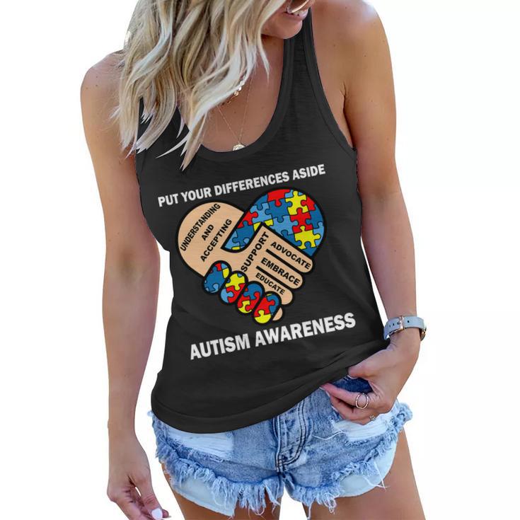 Put Your Differences Aside Autism Awareness Women Flowy Tank