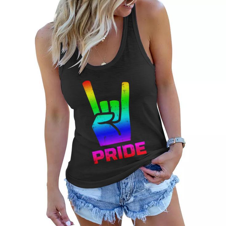 Rainbow Rock Hand Sign Pride Punk Gay Flag Lgbtq Men Women Gift Women Flowy Tank