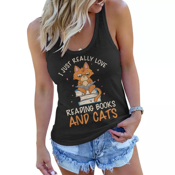 Reading Books And Cats Cat Book Lovers Reading Book  Women Flowy Tank