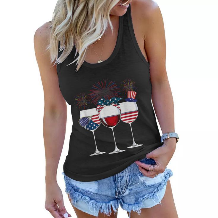Red White And Blue Wine Glass 4Th Of July V2 Women Flowy Tank