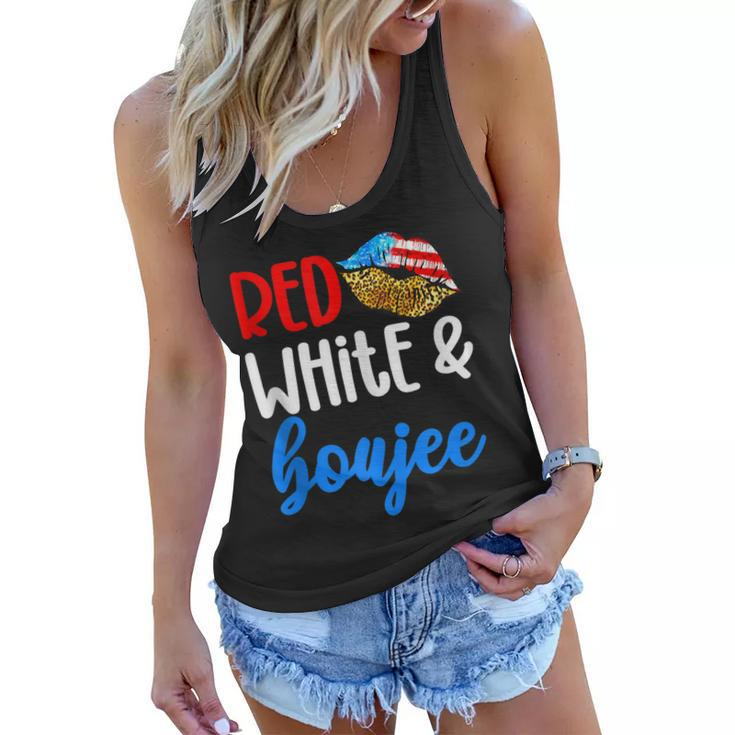 Red White And Boujee Funny 4Th Of July American Flag Lips  Women Flowy Tank