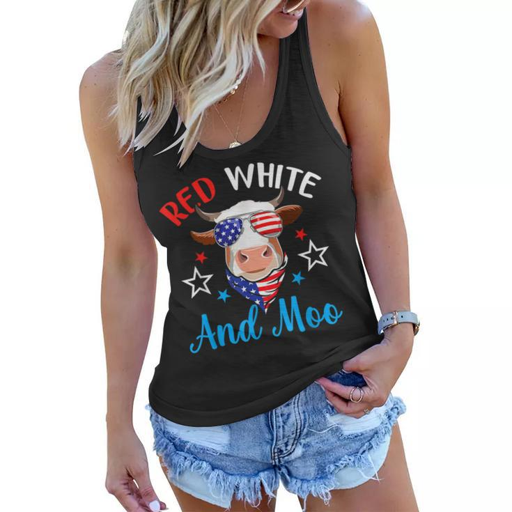 Red White And Moo 4Th Of July Cow Usa Flag Farmer Patriotic  V2 Women Flowy Tank