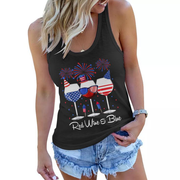 Red Wine & Blue 4Th Of July Wine Red White Blue Wine Glasses V4 Women Flowy Tank