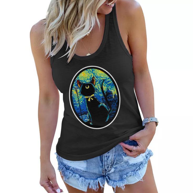 Sailor Moon Cat Starry Night Van Gogh Women Flowy Tank